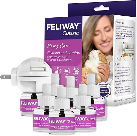 FELIWAY Classic Cat Calming Pheromone Diffuser: 1 Diffuser Kit & 6 Refills