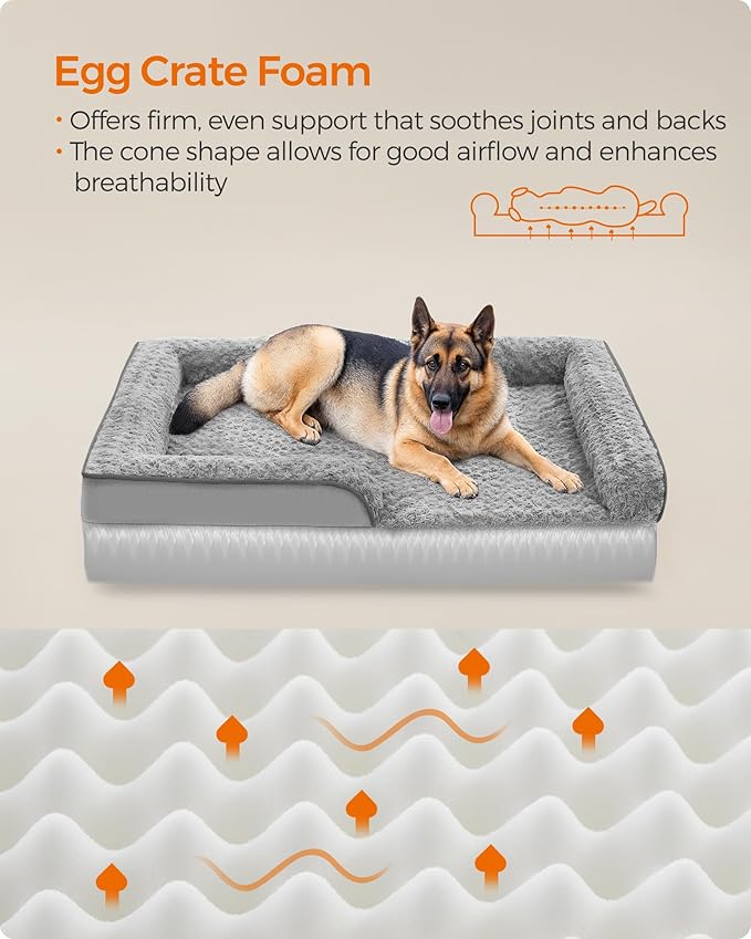 Feandrea Orthopaedic Dog Bed for Large Dogs, Waterproof Dog Sofa Bed with Removable Washable Cover, 48 x 35 x 7 Inches, Dove Gray UPGW254G01