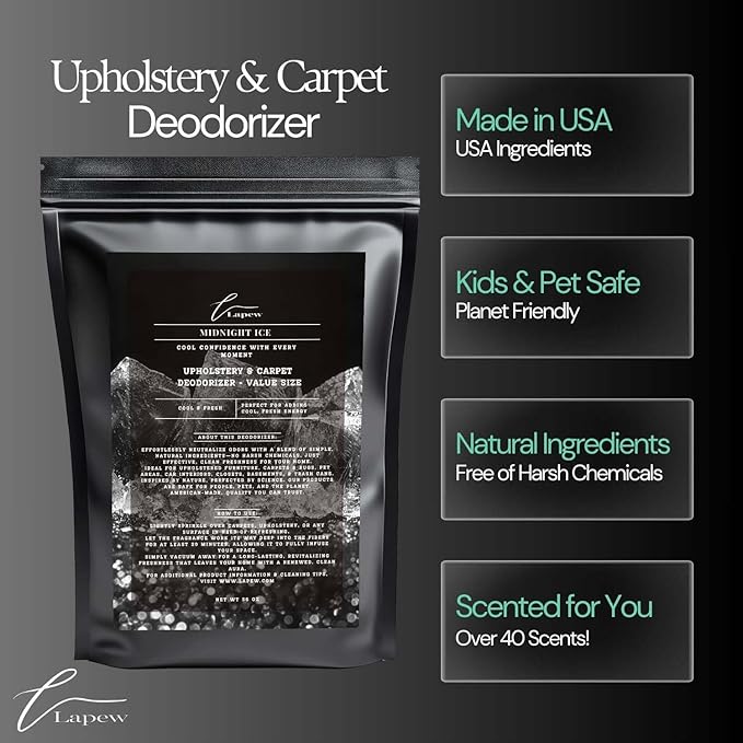 Midnight Ice Carpet Freshener Powder Refill 36 oz | Powerful Odor Eliminator for Home | Upholstery Deodorizer | Carpet Deodorizer | Pet Urine | Cat Litter Box | Black Ice Fragrance