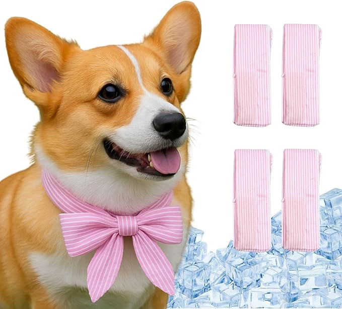 4pcs Cooling Scarf for Pets,Summer Cooling Scarves Keep Cats and Dogs Cool, Reused,Rrecycled,Suitable for Dogs (4pcs-Pink Stripe)