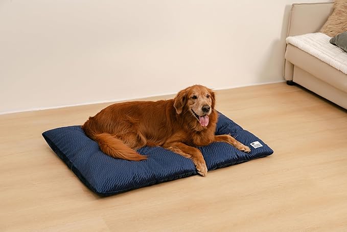 FUNNY FUZZY Washable Dog Bed,Reversible Plush Dog Crate Mat, Soft Fluffy Kennel Pad,Pet Sleeping Mattress for Jumbo,X-Large Sized Dogs Breeds,2XL,48"× 31",Midnight Blue