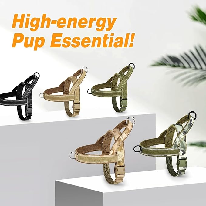 Forestpaw No Pull Dog Harness - Soft Flannel Padded Tactical Dog Vest Harness with Quick Release Buckle, Adjustable Reflective Pet Harness for Medium Dogs Walking Training,Black M