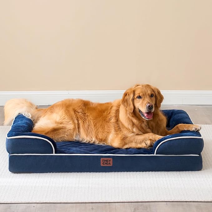 EHEYCIGA Egg-Crate Memory Foam Dog Bed, Waterproof, Navy, Large 41 x 27 x 6.5 inches, 100 lbs Capacity