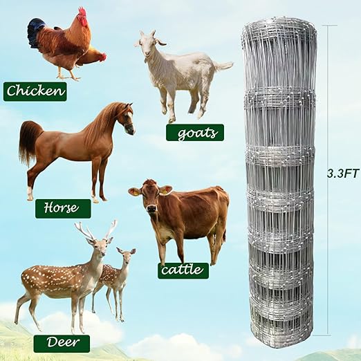 40in x 100ft Galvanized Wire Fence, Hog Goat Fencing Garden Fencing Roll, Heavy Zinc Coating Metal Wire Mesh for Yard Vegetable Plant Protection Poultry Netting