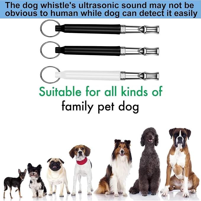 3 Pack Dog Whistle to Stop Barking Neighbors Dog - Adjustable Ultrasonic Silent Dog Whistle for Professional Training & Bark Control, with Lanyard (Black/White) - Effective Recall & Long Range