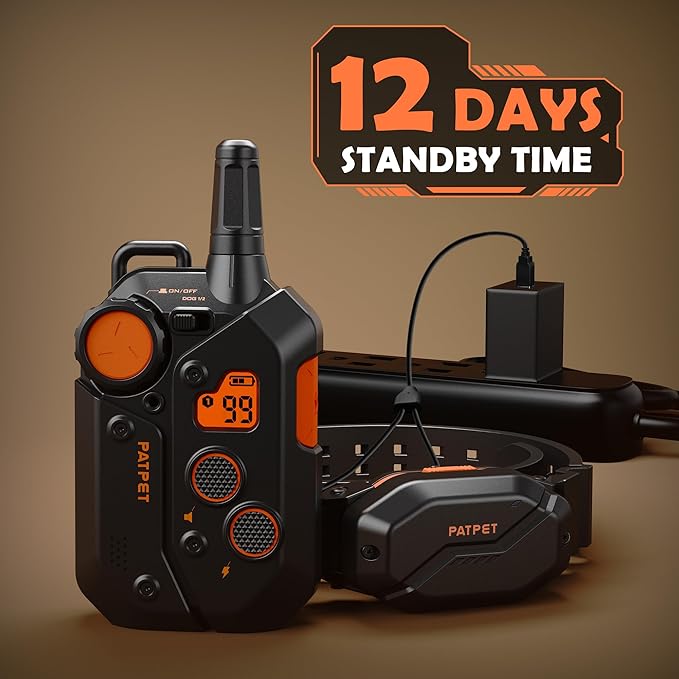 PATPET Dog Training Collar, 1.2 Mile Range 101 Training Levels Dog Shock Collar with Remote Control (15-150 lbs), Waterproof 100% Safe E Collar for Large Breed for Dogs Black with Vivid Orange