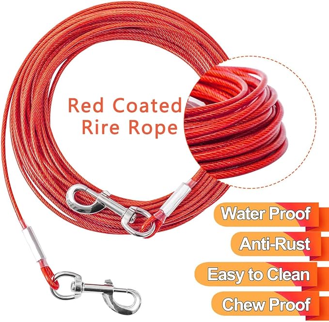 Tie Out Cable for Dogs,50FT Dog Leads,Heavy Duty Tie Out Cable for Large Dogs Up to 125lbs,Durable Dog Runner Tether Line for Outdoor,Yard