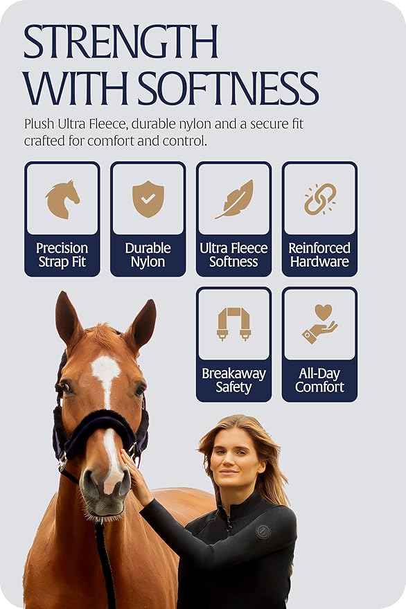 Equinavia Valkyrie Soft Ultra Fleece Padded Adjustable Breakaway Horse Halter - Navy/Navy - Cob