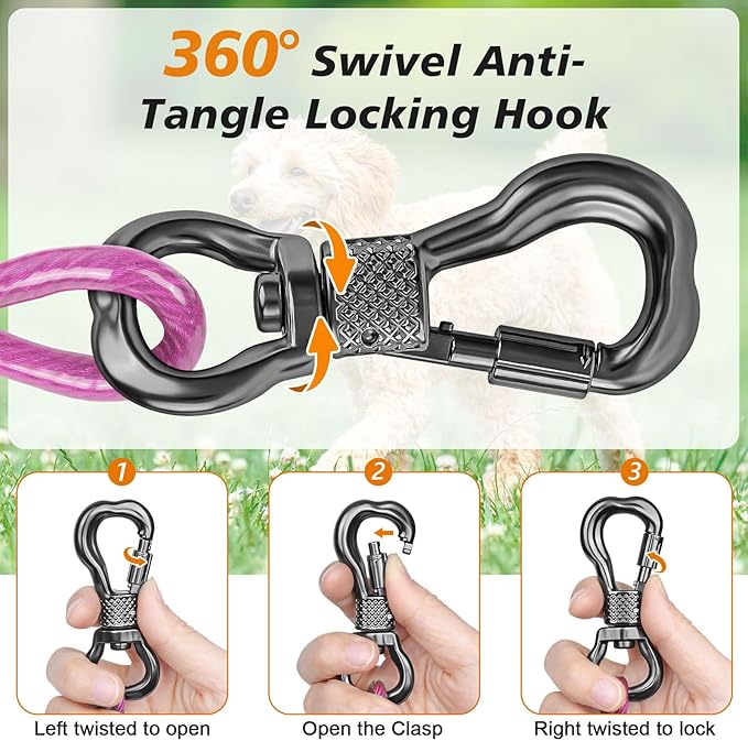Tresbro 30 FT Dog Tie Out Cable with Spring, Shock Absorbing Tether Chains for Outside Aavilable in 10/15/20/25/30/40/50/70/100/120 FT, Heavy Duty Leads for Yard for Medium & Large Dogs Up to 500 LBS