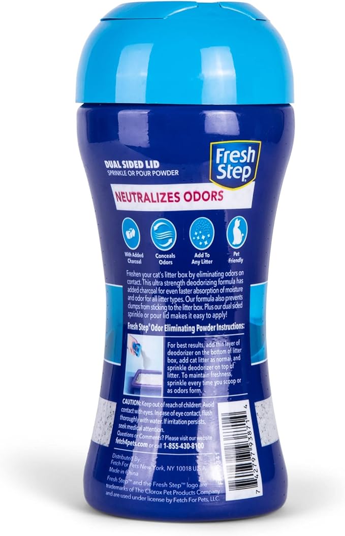 Fresh Step Litter Box Charcoal Odor Eliminating Powder, 15 Ounces Sifting/Pour Cap Unscented | Cat Litter Box Deodorizer Powder | Combats Cat Odors and Neutralizes Smells to Keep Your Home Clean