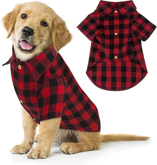Plaid Buffalo Dog Outfit - Soft Casual Clothes for Small to Large Dogs & Cats - Red, XL - Halloween, Thanksgiving, Christmas Costume