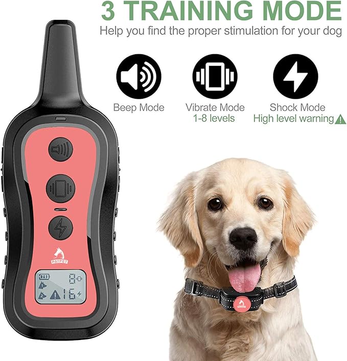 PATPET Dog Training Collar Dog Shock Collar with Remote - 3 Training Modes, Beep, Vibration and Shock, Up to 1000 ft Remote Range, Rainproof for Small Medium Large Dogs