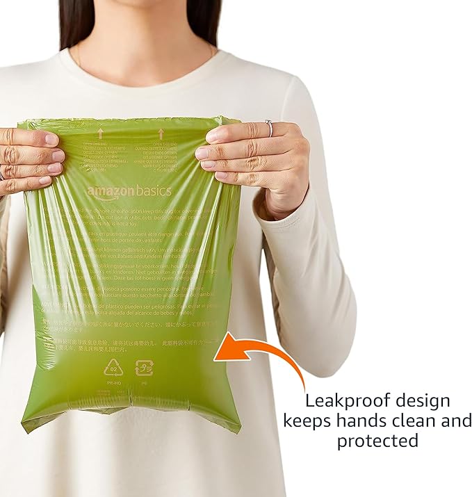 Amazon Basics Dog Poop Bags with Dispenser, 810 Count, Enhanced for Guaranteed Leakproof, Brazilian Mango Scented, Includes Leash Clip