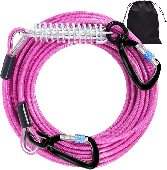 Snagle Paw Heavy Duty Tie Out Cable for Yard - 50FT-1000LBS Break Strength, Swivel Lockable Hook & Spring, Chew Proof Dog Chain for Outside Dog Run
