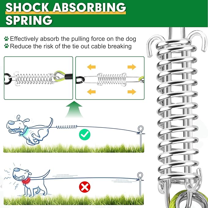 Snagle Paw Dog Leads for Yard 50FT-1000LBS Break Strength,Heavy Duty Tie Out Cable for Dogs with Swivel Lockable Hook & Spring,Chew Proof Dog Chain for Outside,Dog Run Cable for Medium Large Dogs