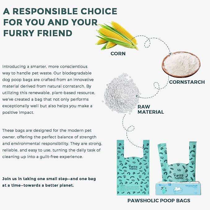 Poop Bags for Dog and Cat - Biodegradable 100% Leak-Proof Pet Waste Bags with Handle, 180 Count, Cornstarch Based Extra Thick, for Dog Poop and Cat Litter Disposal (Unscented)