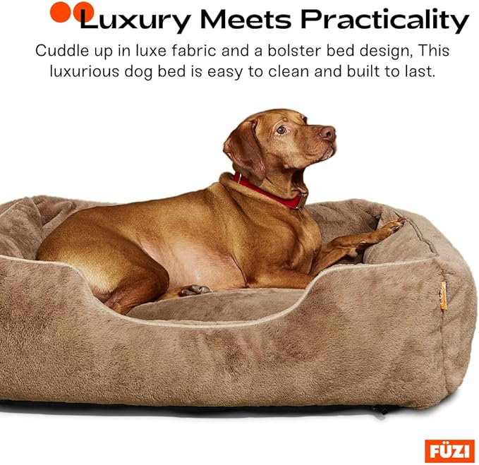 FUZI Luxury Aesthetic Dog Bed for Small Dogs with Washable Cover, Pet Couch, Pet Bed with Sides, Non-Slip Bottom, Soft and Durable Calming Dog Bed, Faux Rabbit Fur, Small 25.1x16.75x9.5 Light Brown