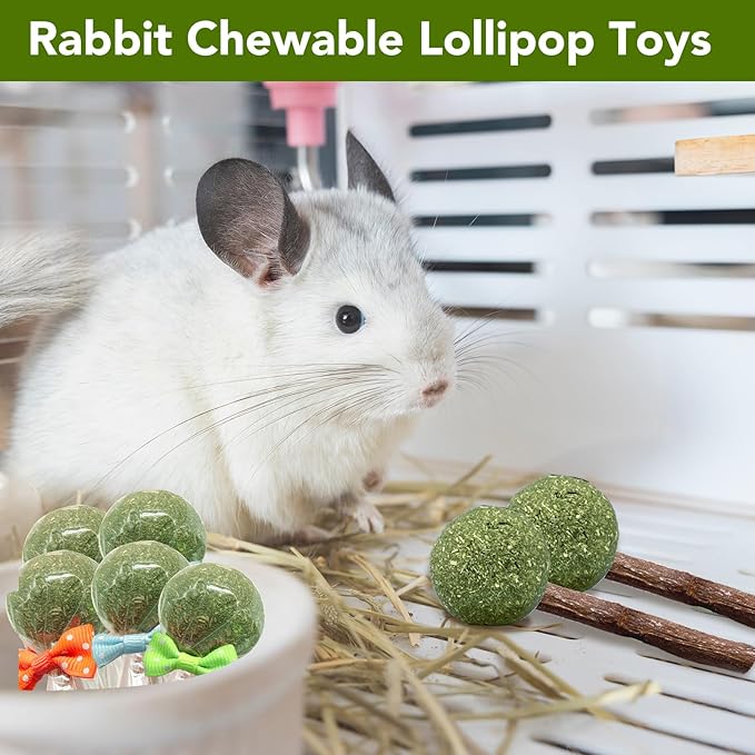 18-Pack Natural Alfalfa & Apple Wood Chew Lollipops for Small Pets - Healthy Dental Toys for Hamsters, Rabbits, Guinea Pigs, Chinchillas