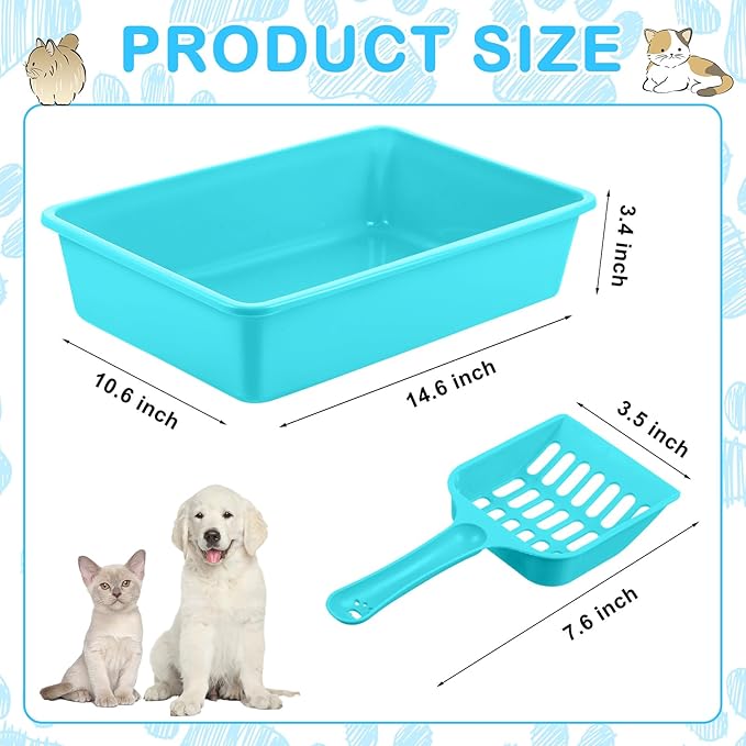 Amyhill 5 Pcs Open Cat Litter Box Kitten Litter Pan with 5 Scooper Medium Plastic Pet Tray Durable Nonstick Kitten Box for Indoor Pets Cats Rabbit Supply Easy to Clean, 14.6x10.6x3.4 Inch(Multicolor)