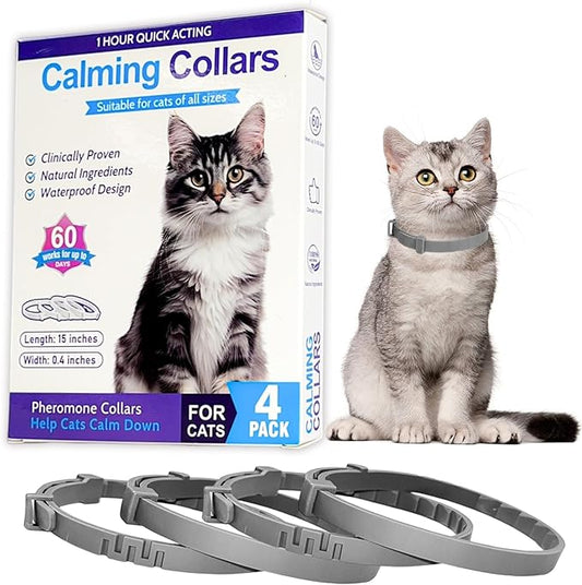 4 Pack Calming Collar for Cats - 60 Days Anxiety and Stress Relief, Relaxing Cat Collar, Adjustable Pheromones Collar for Cats，Natural Soothing for Continuous Calming