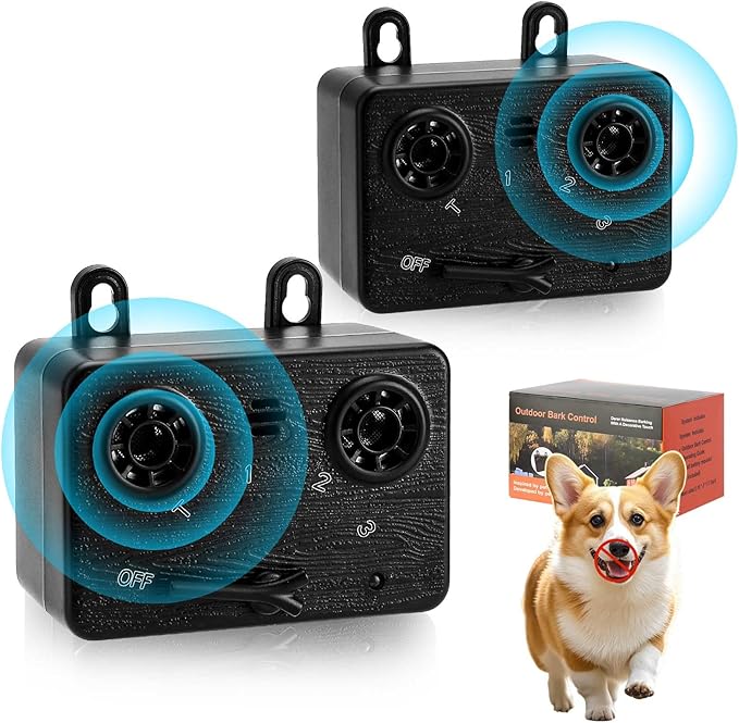 GlossyEnd 2pcs Anti Barking Devices, Auto Barking Control Devices with 3 Modes, 50Ft Effective Stop Barking Dog Devices,Ultrasonic Dog Bark Box Barking Deterrent Devices for Indoor/Outdoor Use L3