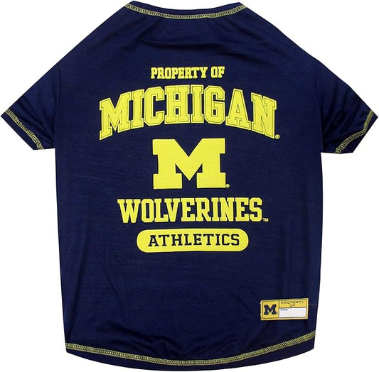 Pets First Collegiate MICHIGAN WOLVERINES Dog T-Shirt, Medium. - Licensed Shirt for Pets Team Colored with Team Logos.- Premium Stretchable Materials for the Comfrot of your Dog & Cat.