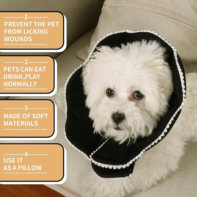 Adjustable Small Dog Cone,Soft Cat Recovery Cone Collar,Cute Cat Surgery Collar for Kitten,Puppy,Black,Medium