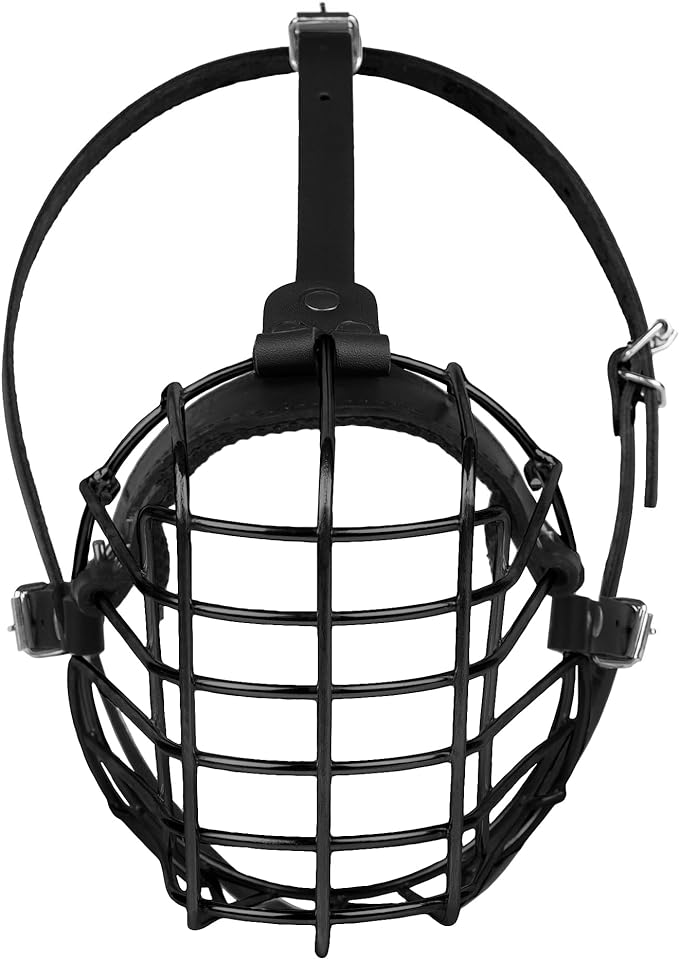 German Shepherd Dog Muzzle Metal Basket for Medium Large Dogs Adjustable Durable Leather Straps Secure Wire Mask for Biting Chewing Barking (Black, M - Size)