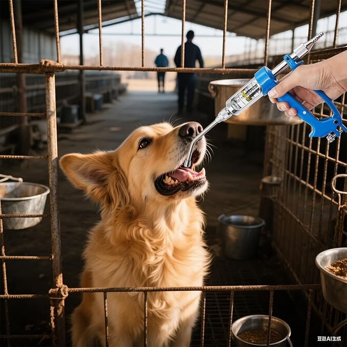 30ML Veterinary Metal Feeding Gun, Continuous Drench Gun Dosing Device Veterinary Adjustable Medicine Dispenser Husbandry Autonomous Feeding Tool, for Pig Cow, Sheep, Horse (Blue, 30ML No Bottle)
