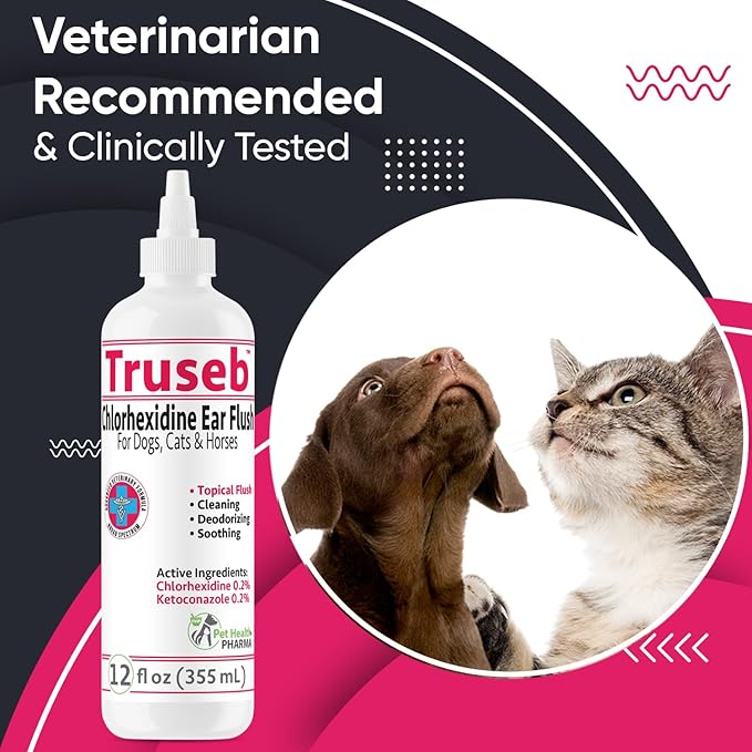 All Natural Ear Flush for Dogs & Cats, Ketoconazole & Chlorhexidine Ear and Vet-Strength Ear wash with a Light Scent (USA) (Ketoconazole & Chlorhexidine Ear Flush, 12 oz)