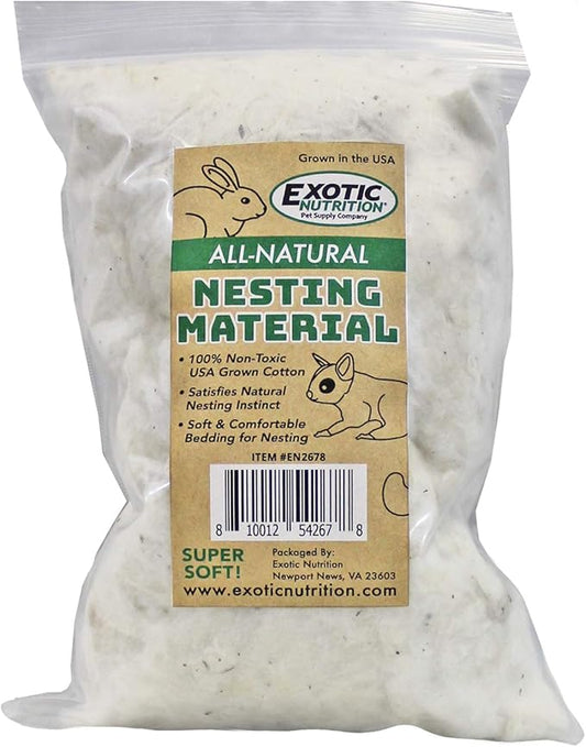 All-Natural Nesting Material (4 oz.) - 100% Cotton Eco-Friendly Animal Bedding - For Sugar Gliders, Squirrels, Hamsters, Rabbits, Chinchillas, Rats, Mice, Gerbils, Guinea Pigs and Other Small Pets