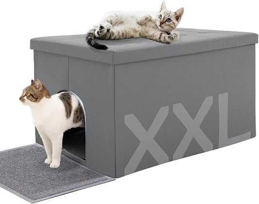 MEEXPAWS Cat Litter Box Enclosure Furniture Hidden, Cat Washroom Bench Storage Cabinet | Extra Large 35.4'' x 19.7'' x 19.7''| Dog Proof | Waterproof Inside/Easy Clean | Easy Assembly | Odor Control