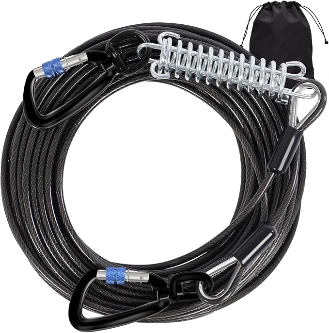 Snagle Paw Dog Leads for Yard 70FT-1000LBS Break Strength,Heavy Duty Tie Out Cable for Dogs with Swivel Lockable Hook & Spring,Chew Proof Dog Chain for Outside,Dog Run Cable for Medium Large Dogs