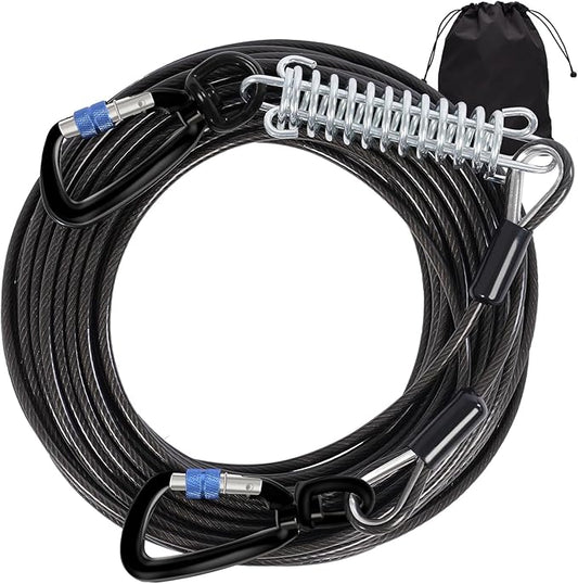 Snagle Paw Dog Leads for Yard 70FT-1000LBS Break Strength,Heavy Duty Tie Out Cable for Dogs with Swivel Lockable Hook & Spring,Chew Proof Dog Chain for Outside,Dog Run Cable for Medium Large Dogs