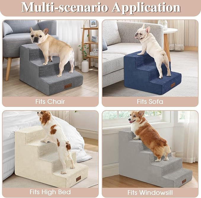 GGIB Dog Stairs for Small Dogs Cats Non-Slip Dog Steps for High Bed Pet Stairs for Sofa Couch Pet Ramp Pet Steps with Removable Washable Cover, Brown, 22" H, 5-Step
