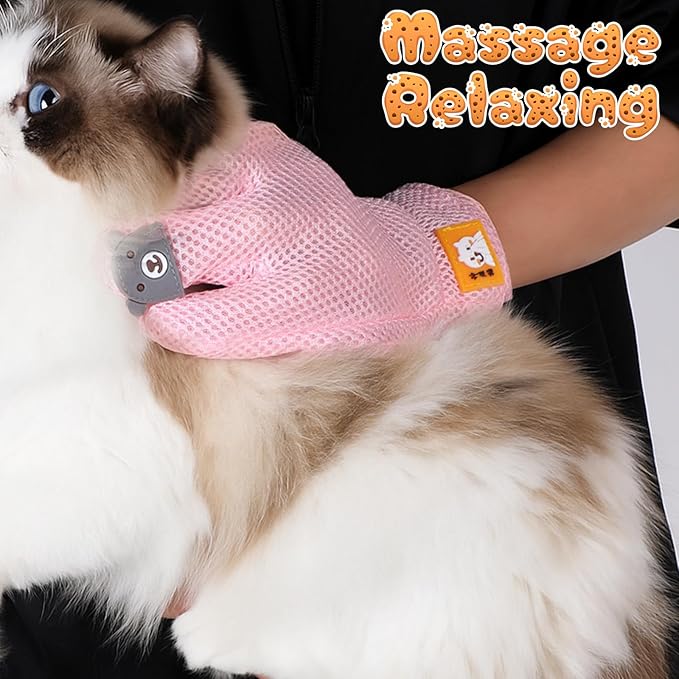 2 in 1 Pet Grooming Glove for Cats & Dogs, Efficient Deshedding Brush Pet Long Short Fur Removal Glove, Gentle Massaging Puppy Kitten Bathing Grooming Brush Tool, Easy Clean Floating Hair Mitt