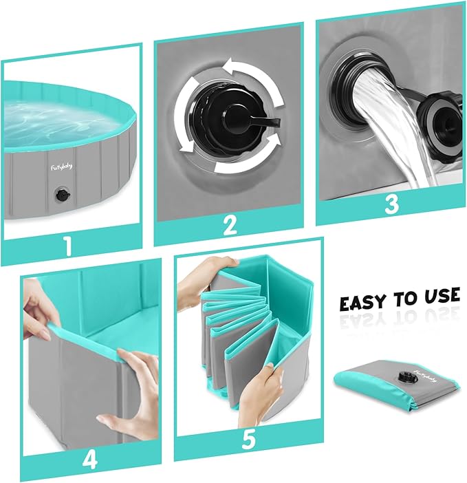 Furrybaby Dog Pool Foldable Dog Pools for Large Dogs with Hard Plate Collapsible Pet Bath Pool Kiddie Grey 63''