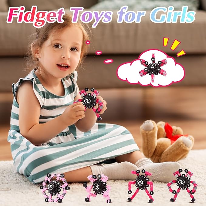 Fidget Toys for Girls, Birthday Gifts for 4 5 6 7 8 9 10 11 12 Year Old Girls Boys, Pink Transformable Fidget Spinners for Kids, Stocking Stuffers for Kids Adults Party Favors Toy