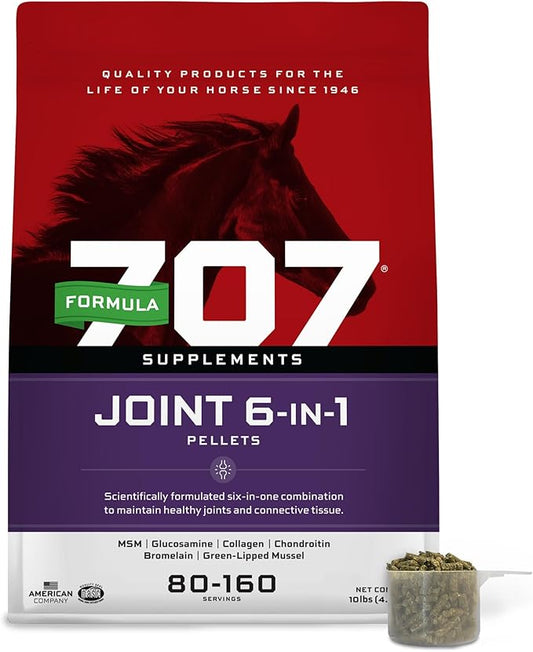 Formula 707 Joint 6in1 Equine Supplement 10 lb Bag – Support for Joint Integrity and Inflammatory Response in Horses – Green-Lipped Mussel, MSM, Glucosamine, Chondroitin & Collagen