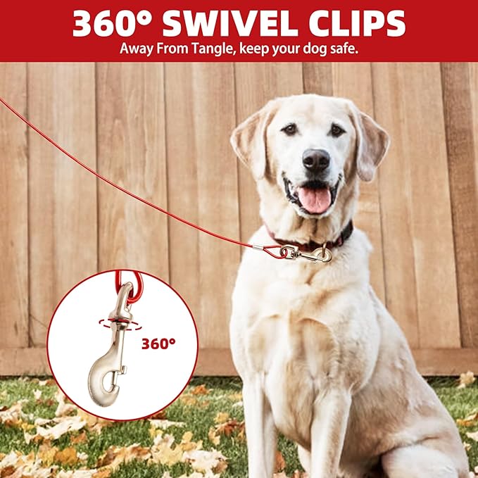 PUPTECK Outdoor Dog Run Cable for Small to Large Dogs up to 125lbs, Heavy Duty Tie Out Cable Trolley System with Runner Pulley Cable Zip Line for Yard, Camping, Long Lead Chain Leash