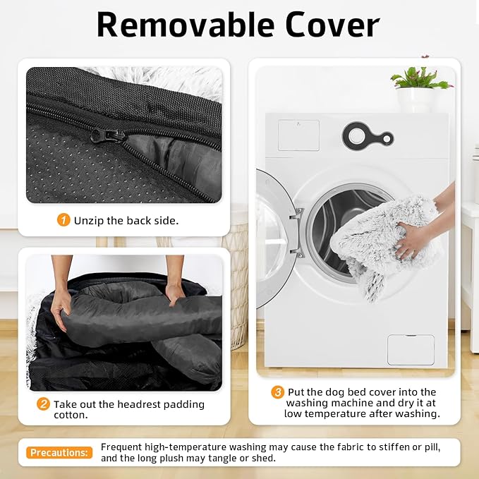 GGIB Calming Dog Bed Fluffy Plush Dog Mat for Furniture Protector with Removable Washable Cover for Large Medium Small Dogs and Cats (Extra Extra Large, Light Grey)
