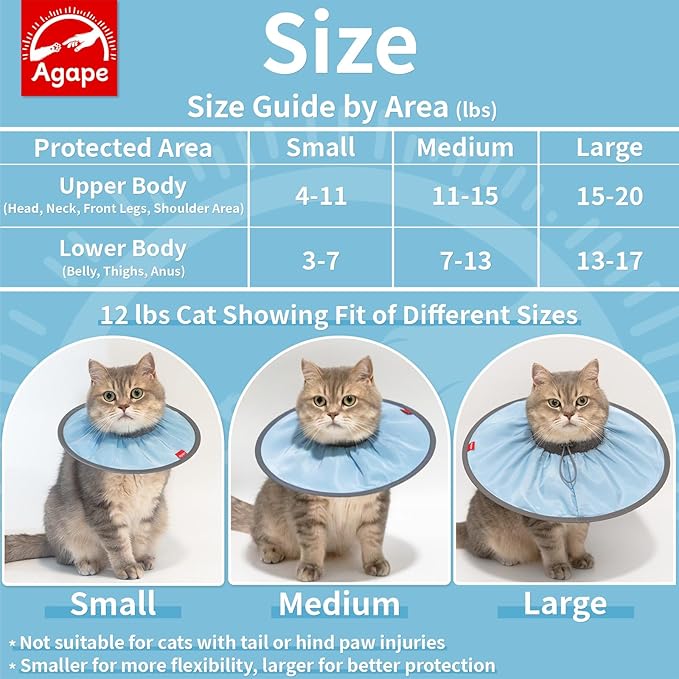 Agape Soft Cat Cone, Comfy Collar to Stop Licking & Scratching, Lightweight Recovery Collar for Cats After Surgery, Adjustable Elizabethan Collar for Neuter Recovery, Waterproof Neck Cones for Cats