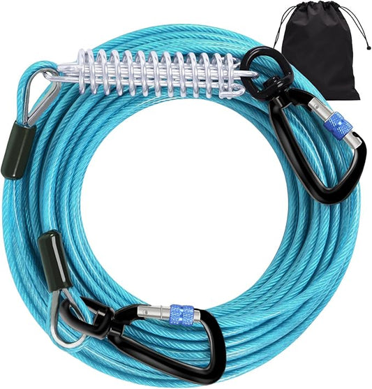 Snagle Paw Dog Lead Cable 20FT,Heavy Duty Outside Dog Leash Cable with Shock Absorbing Spring & Swivel Hook,Dog Tether for Yard,Dog Line for Small Large Dogs,Withstand 1000LBS Break Strength