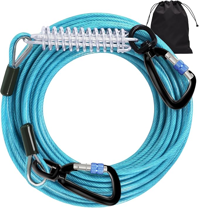 Snagle Paw Heavy Duty Long Dog Leads for Yard 200FT-1000LBS Break Strength,Dog Tie Out Cable with Swivel Lockable Hook & Spring,Chew Proof Dog Chain for Outside,Dog Run Cable for Medium Large Dogs