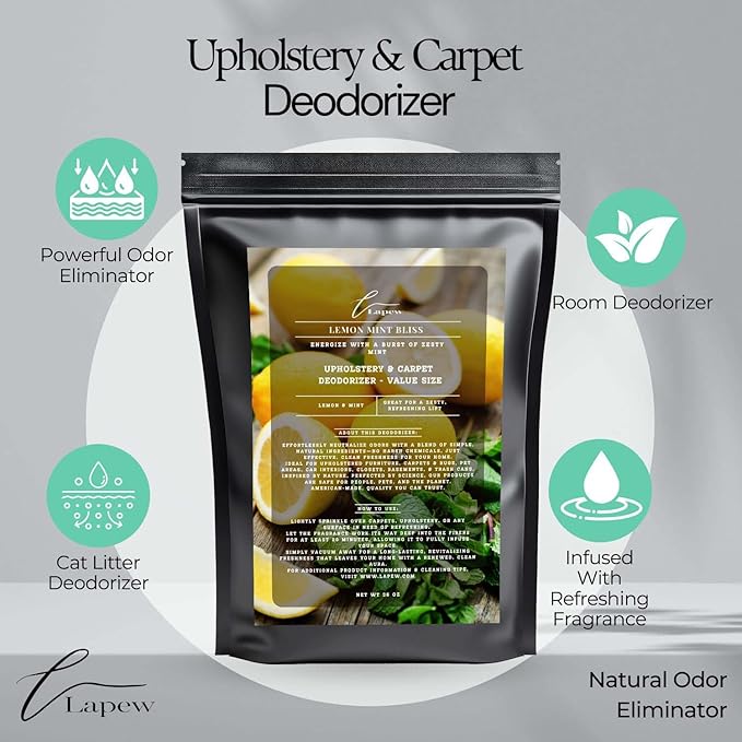 Lemon Mint Bliss Carpet Freshener Powder Refill 36 oz | Powerful Odor Eliminator for Home | Upholstery Deodorizer | Carpet Deodorizer | Pet Urine | Cat Litter Box