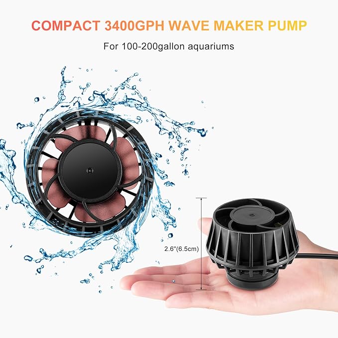 3400GPH Aquarium Wave Maker DC24V Power head with Magnetic Mounting,Wavemaker with Controller for 100-200 Gallon Fish Tanks
