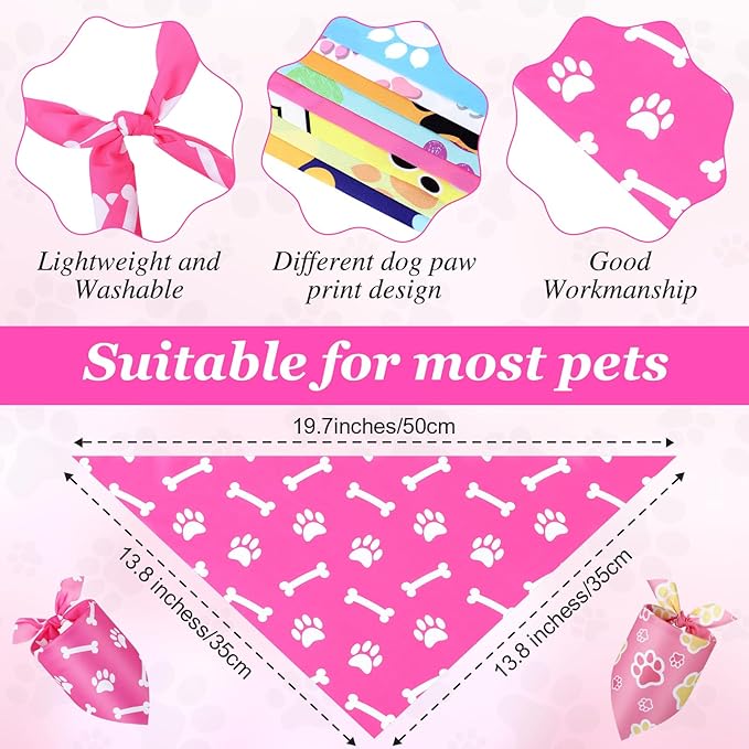 Abbylike 50 Pcs Paw Print Dog Bandanas Bulk Soft Triangle Scarves for Pets Party Costume Doggie Walking Photo Props Bibs for Pets Shops Adoption Events Halloween Party Gifts(19.7 x 13.8 x 13.8 Inch)