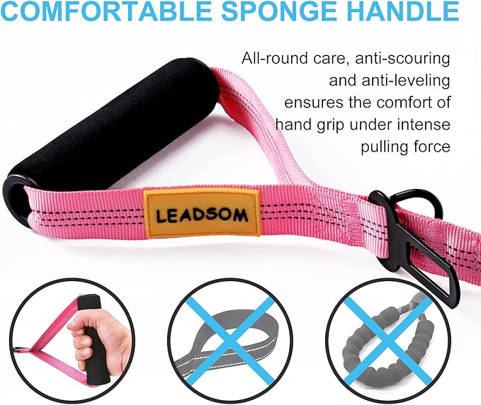 6FT Highly Reflective Heavy Duty Elastic Bungee Medium and Large Dog Leash Shock Absorbing with Comfortable Padded Handle and Traffic Handle Suitable for Training