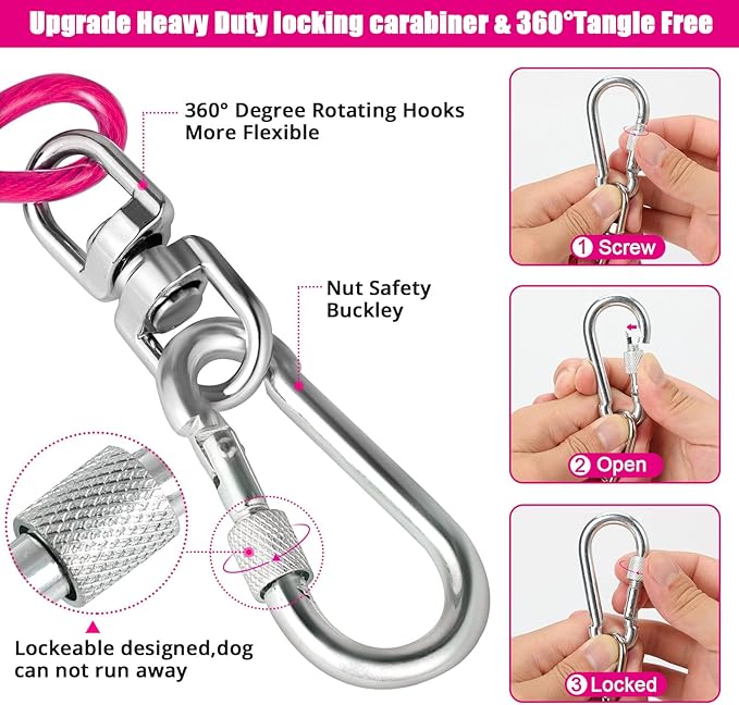 Jenico Dog Tie Out Cable, 10-150FT Runner Cable with Swivel Hook and Shock Spring, Outdoor Dog Leash Tether for Small to Medium Pets Up to 500 LBS