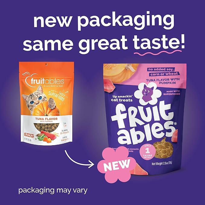 Fruitables Cat Treats, Healthy Treats for Cats, Low Calorie and Packed with Protein, Crunchy Biscuits, Free of Wheat, Corn and Soy, Made with Real Tuna and Pumpkin, 30oz